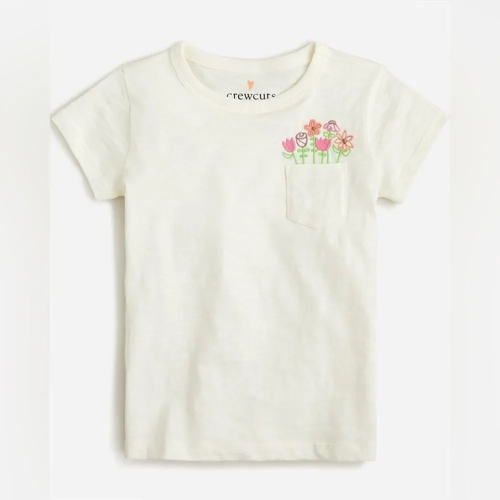 Crewcuts Girls Short Sleeve Embroidered Flower Pocket Graphic Tee. XL. NWOT.